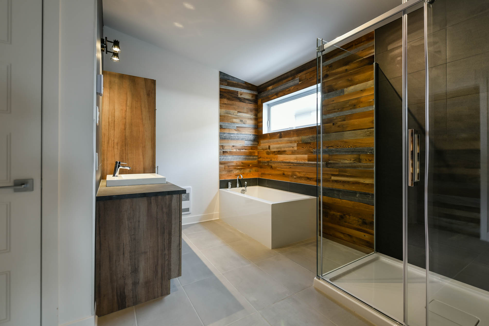 Modern bathroom with barn wood- Remodeling in Chicago