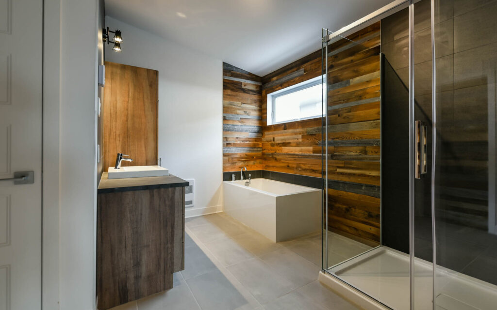 Modern bathroom with barn wood- Remodeling in Chicago