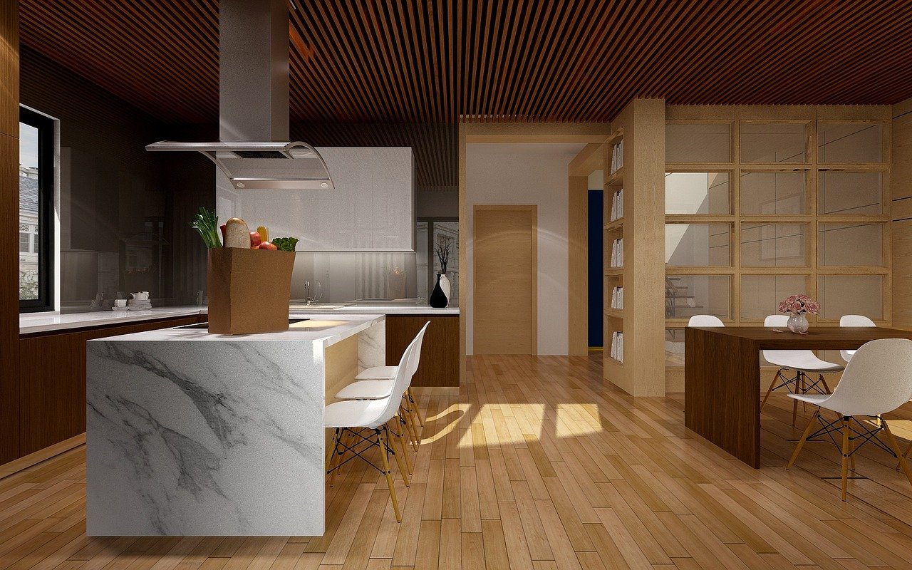 modern kitchen with wooden textures