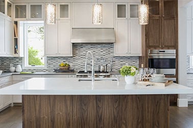 kitchen remodeling, white kitchen island countertop, wooden floor, white cabinets